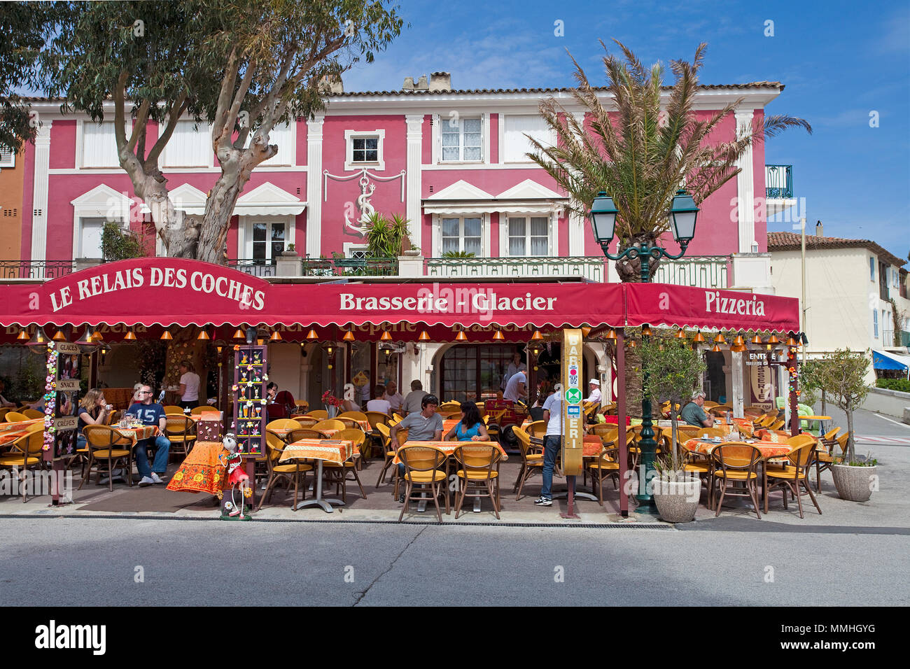 Restaurant at Port Grimaud, Gulf of Saint-Tropez, Cote d'Azur, South France, France, Europe Stock Photo