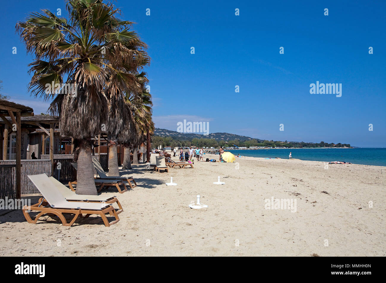 Beach of Port Grimaud, Gulf of Saint-Tropez, Cote d'Azur, South France, France, Europe Stock Photo