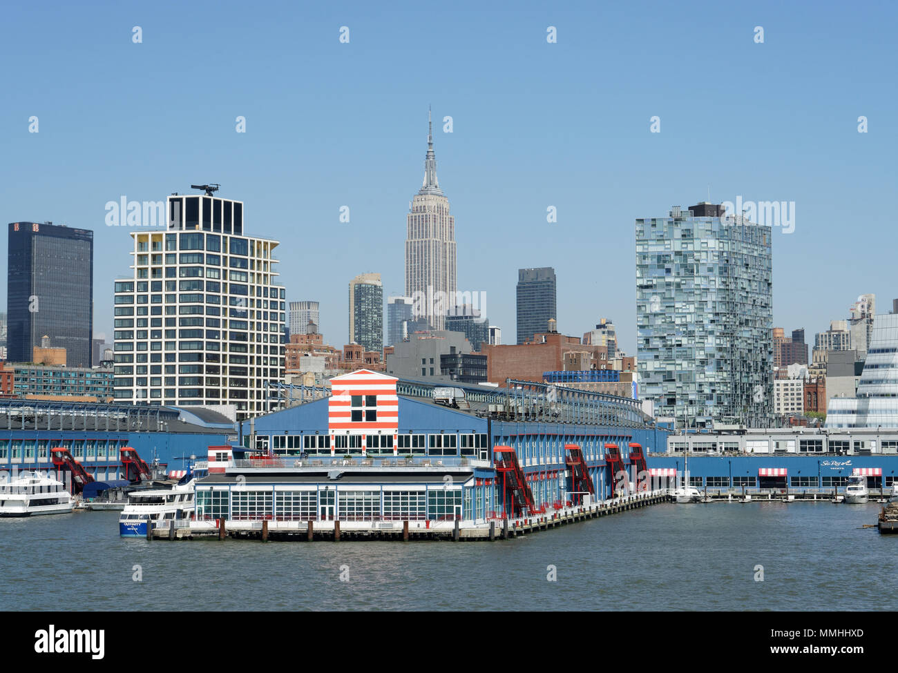 Chelsea Piers, a sports facility on the west side of Manhattan, also provides berthing for private yachts and excursion boats. Stock Photo