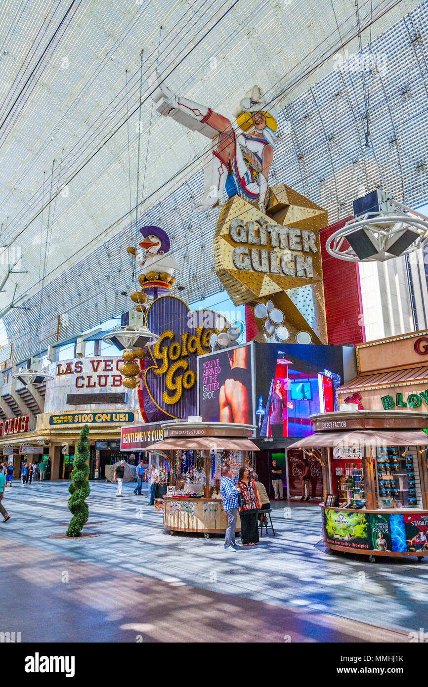 Tourists looking at the attractions along the Fremont Street Experience in Las Vegas, Nevada Stock Photo