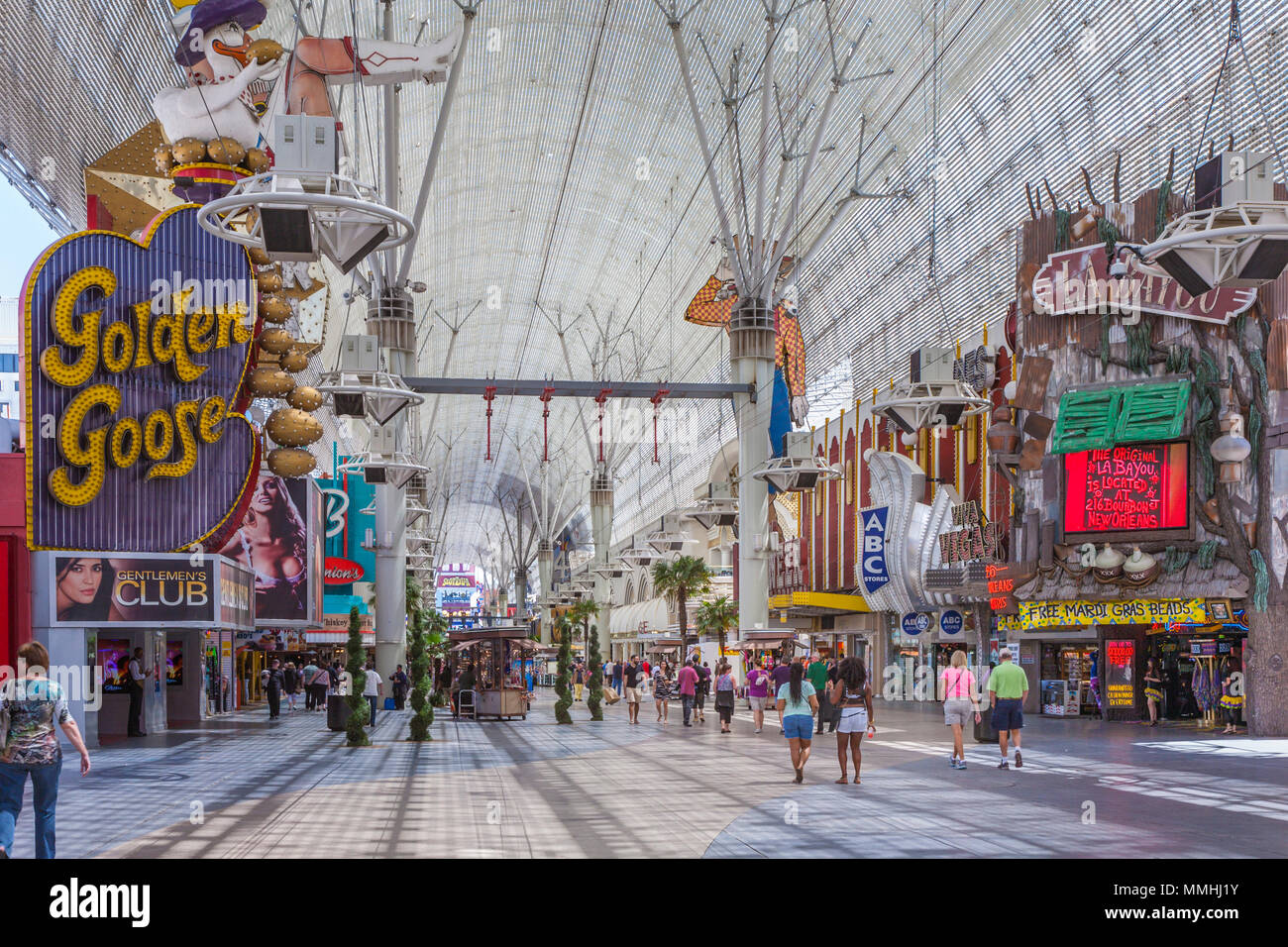 Tourists and locals taking in the Fremont Street Experience in Las Vegas, Nevada Stock Photo