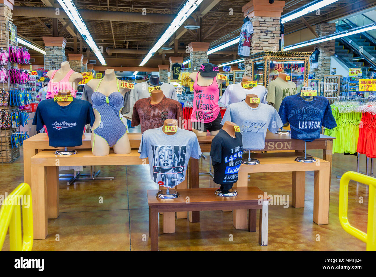 Souvenir T-shirts for sale in a shop along Fremont Street in Las Vegas, Nevada Stock Photo