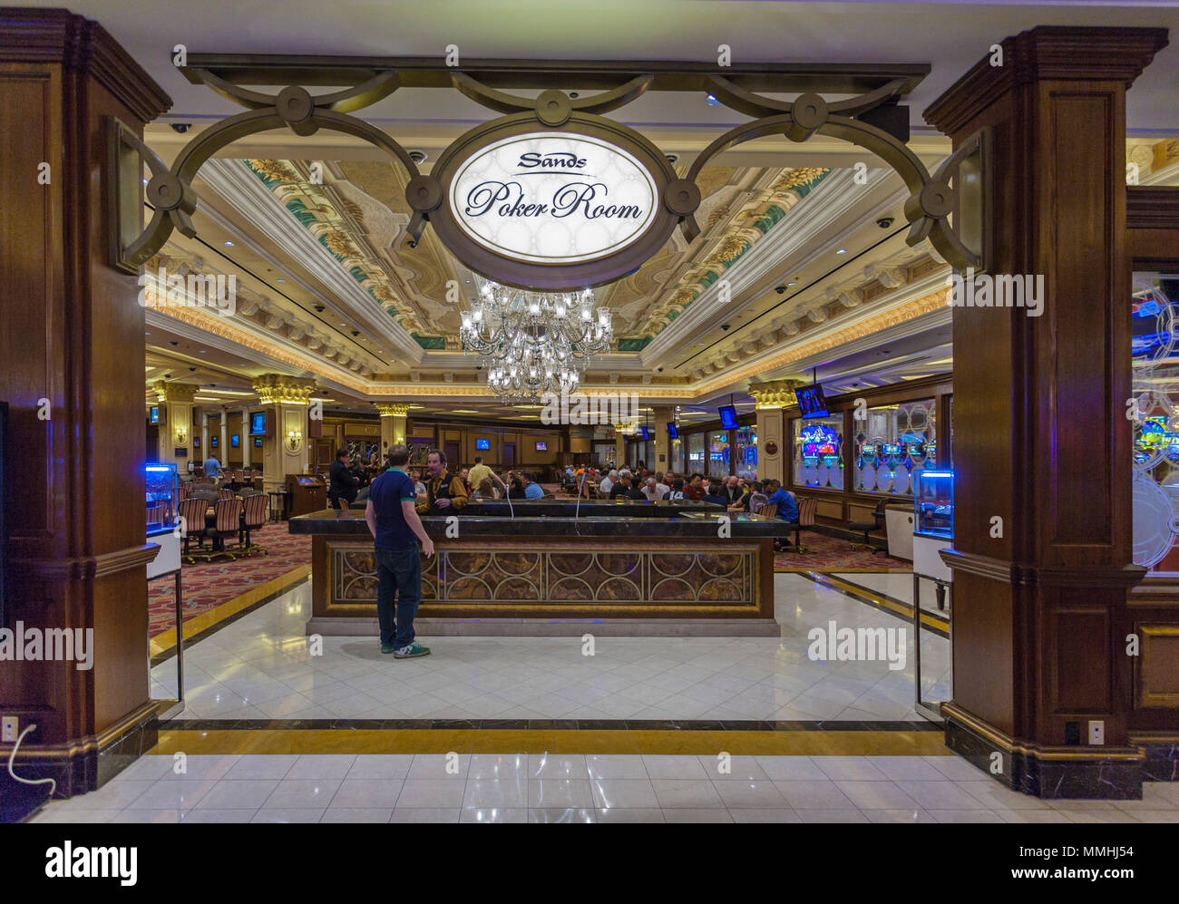 Entrance to the Sands Poker Room at the Venetian Resort Hotel Casino on the Las Vegas Strip in Paradise, Nevada Stock Photo