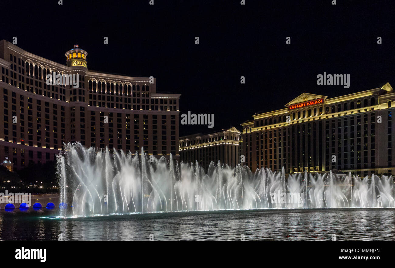 The famous Fountains of Bellagio water show set to music and