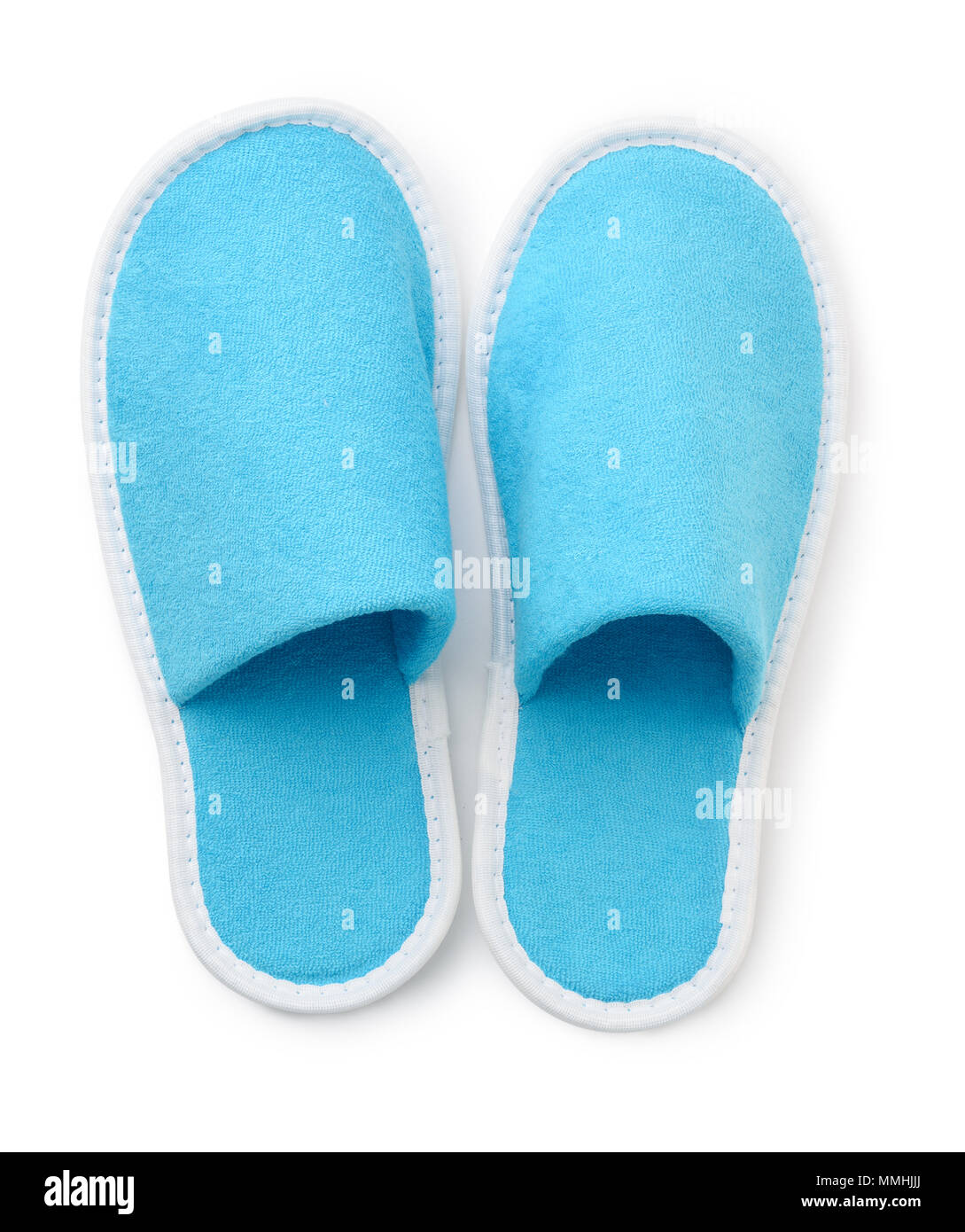Top view of blue soft slippers isolated on white Stock Photo