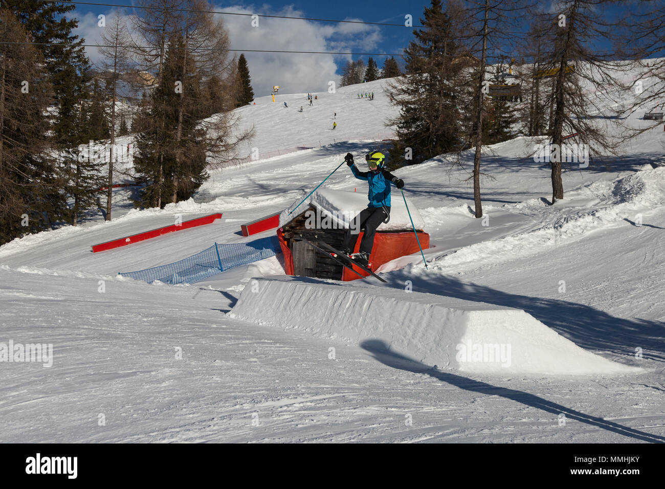 Skier In Action Ski Jumping In The Mountain Snowpark Stock Photo Alamy Skier In Action Ski Jumping In The Mountain Snowpark Stock Photo Alamy