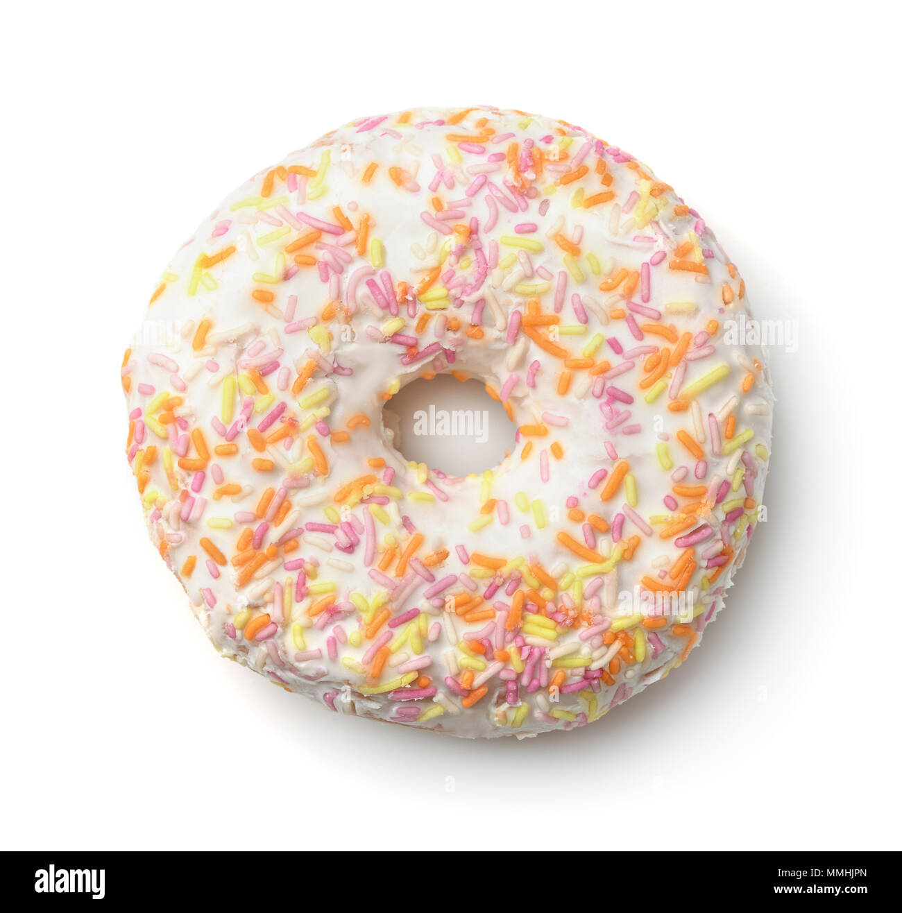 Top view of single glazed doughnut isolated on white Stock Photo