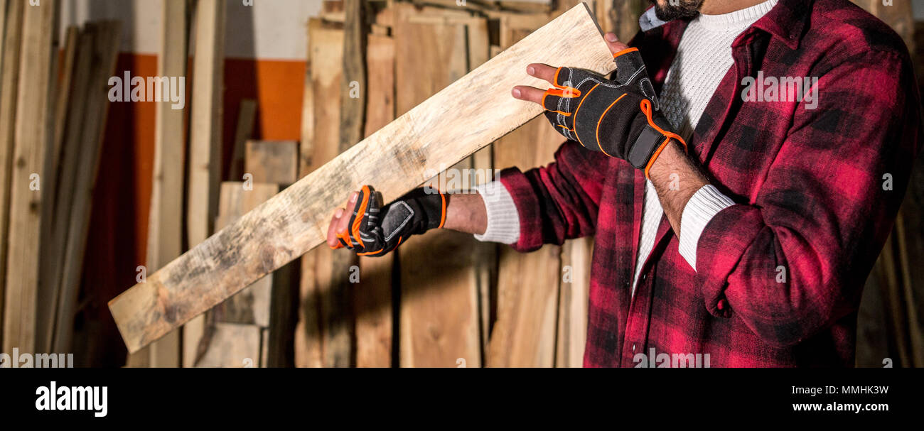 industrial wood work and work safety Stock Photo