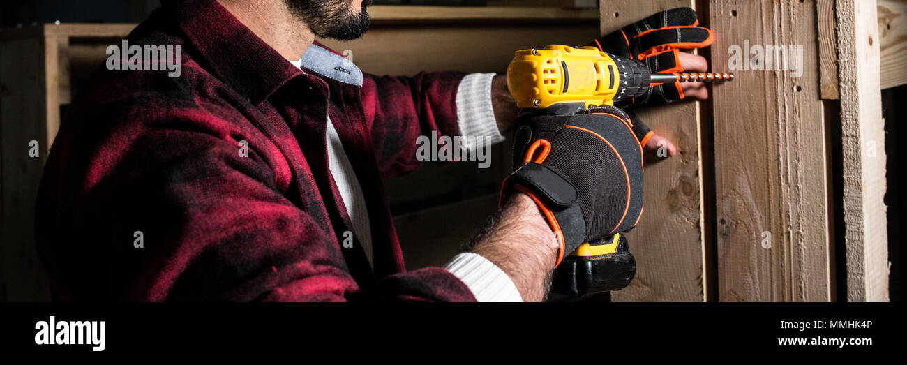 industrial wood work and work safety Stock Photo