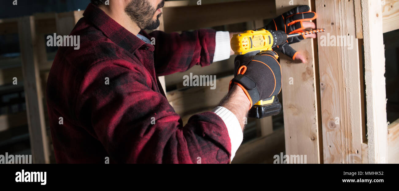 industrial wood work and work safety Stock Photo
