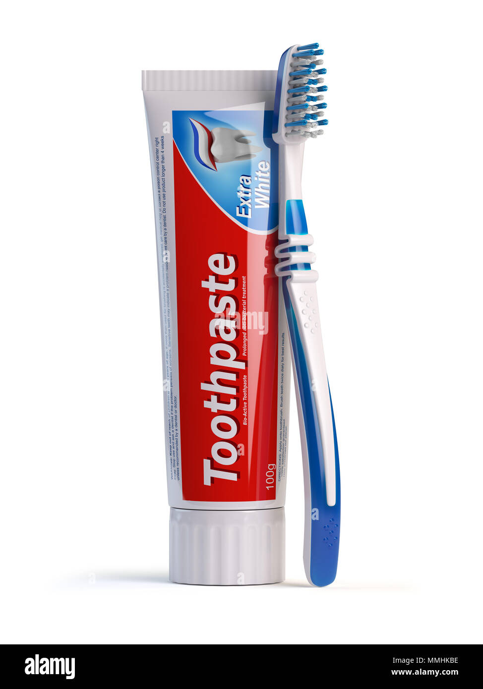 Toothbrush and tube of toothpaste isolated on white background. 3d ...