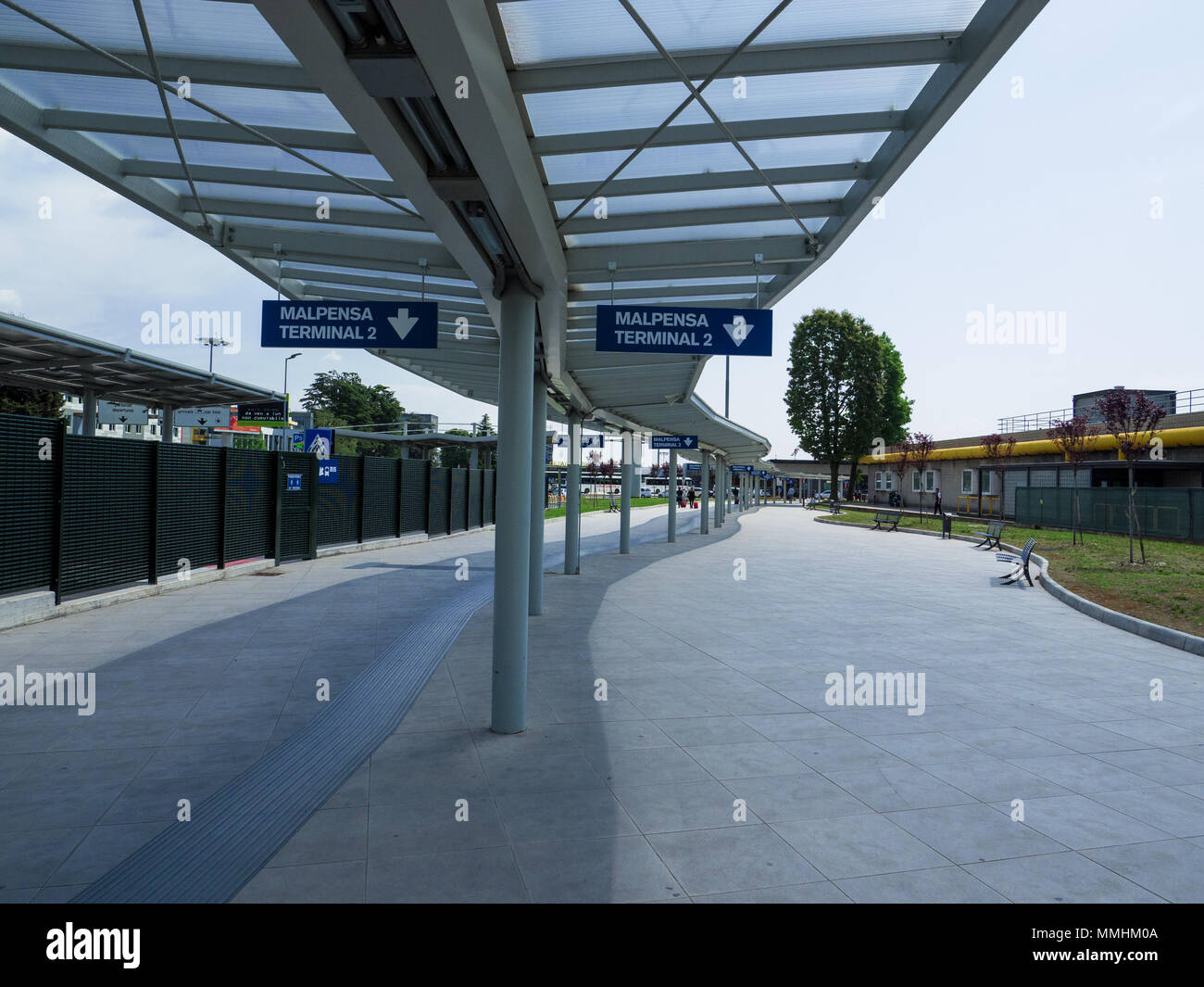 futuristic roof leads to the two terminals of Malpensa airport. Milan, Italy Stock Photo