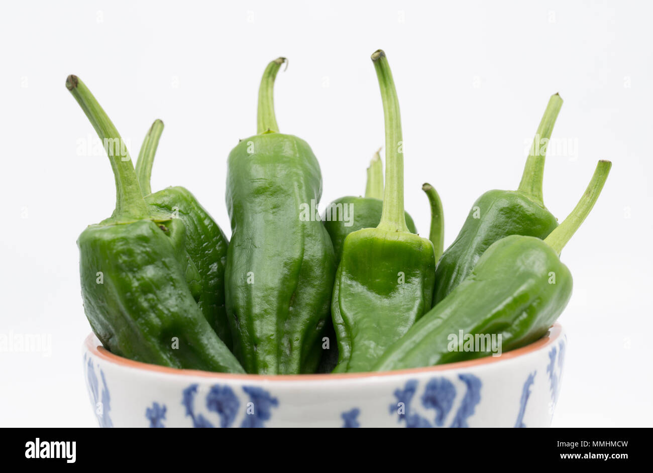 Padron peppers, Capsicum anuum, imported from Spain and bought from a