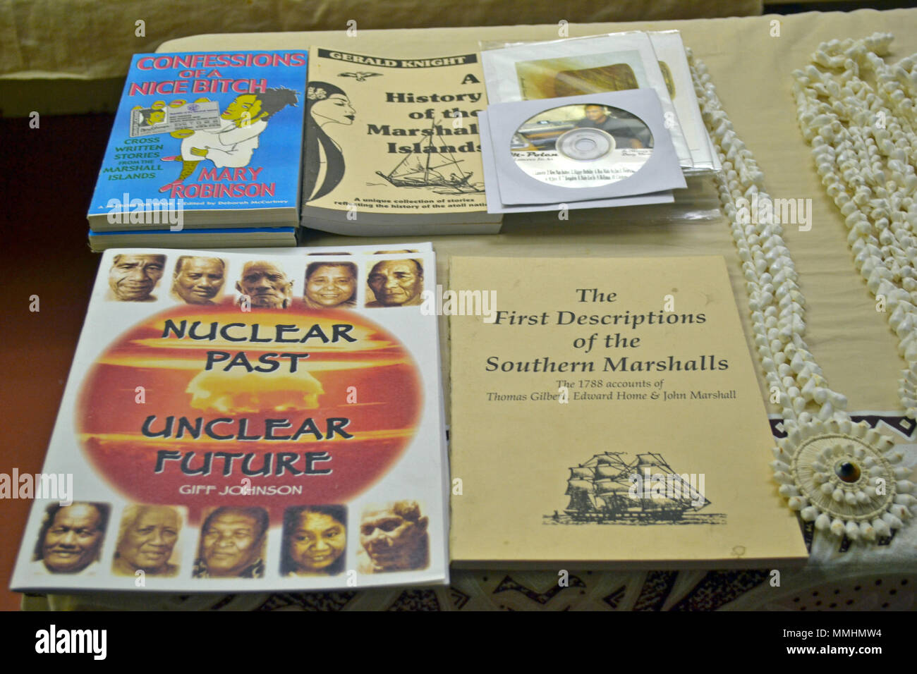 Marshallese books for sale in Majuro, Republic of the Marshall Islands Stock Photo
