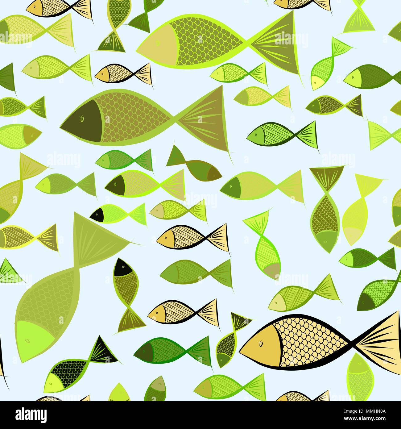 Seamless hand drawn fish illustrations background, good for graphic ...