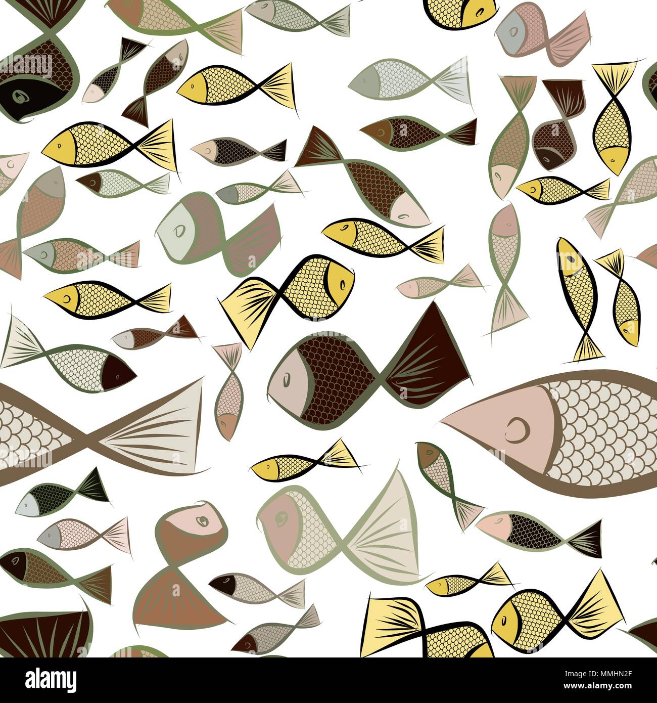 Seamless hand drawn fish illustrations background, good for graphic ...