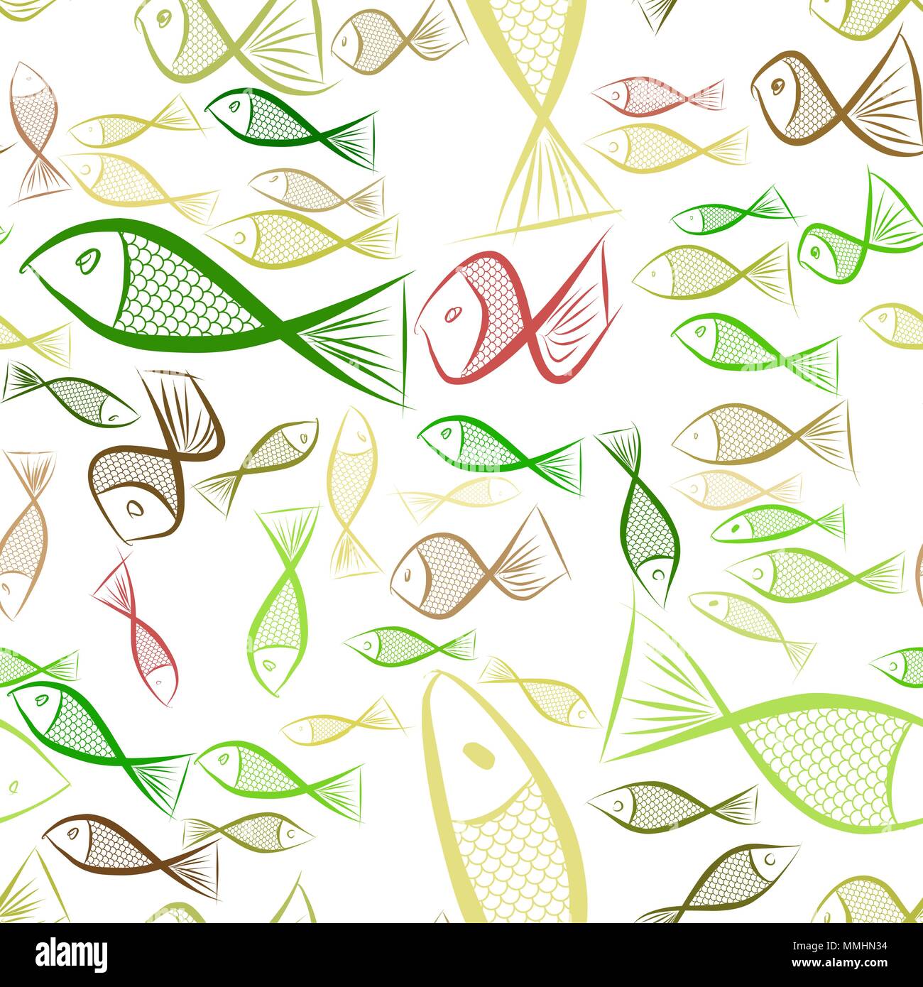 Seamless hand drawn fish illustrations background, good for graphic ...
