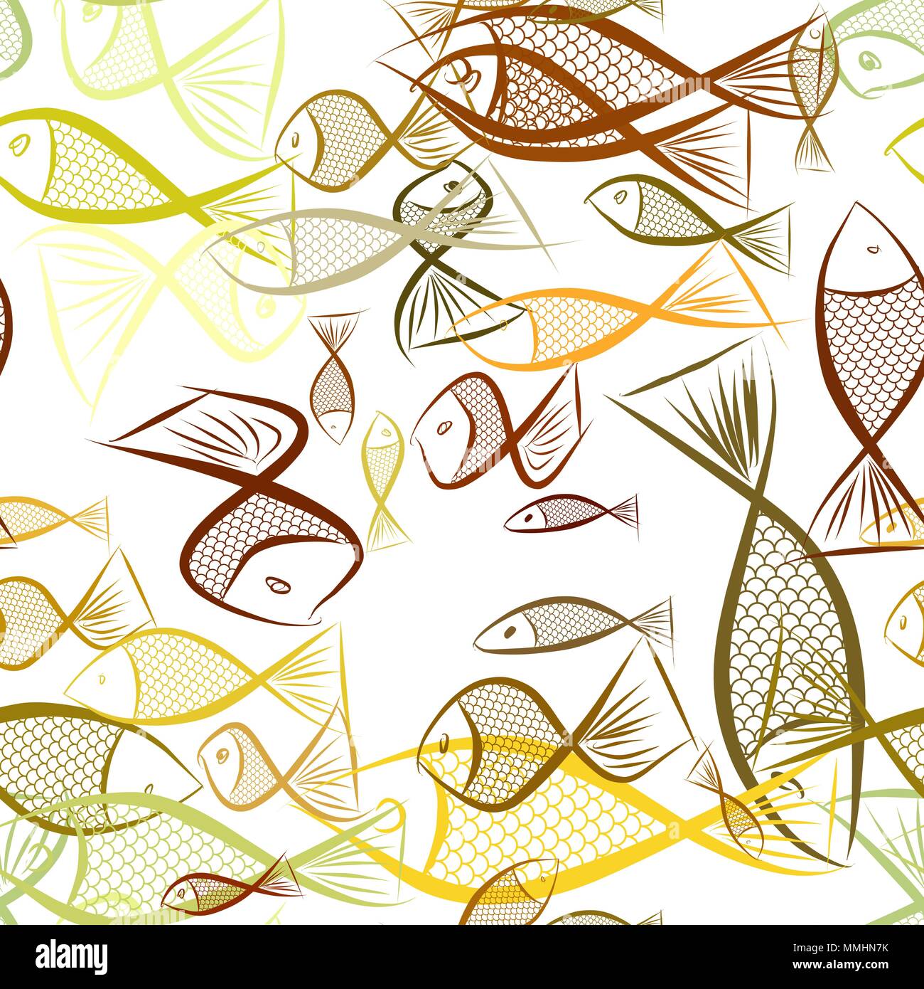 Seamless hand drawn fish illustrations background, good for graphic ...