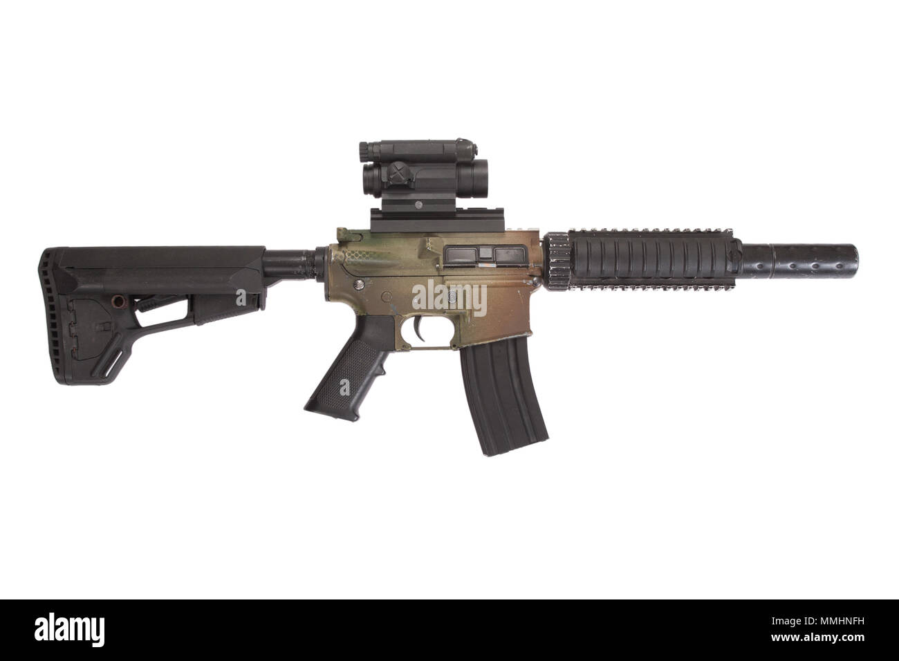 M4 CQB rifle with gunsight isolated on a white background Stock Photo ...