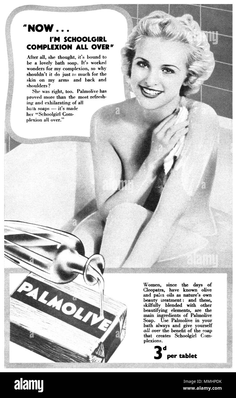 1936 British advertisement for Palmolive Soap. Stock Photo