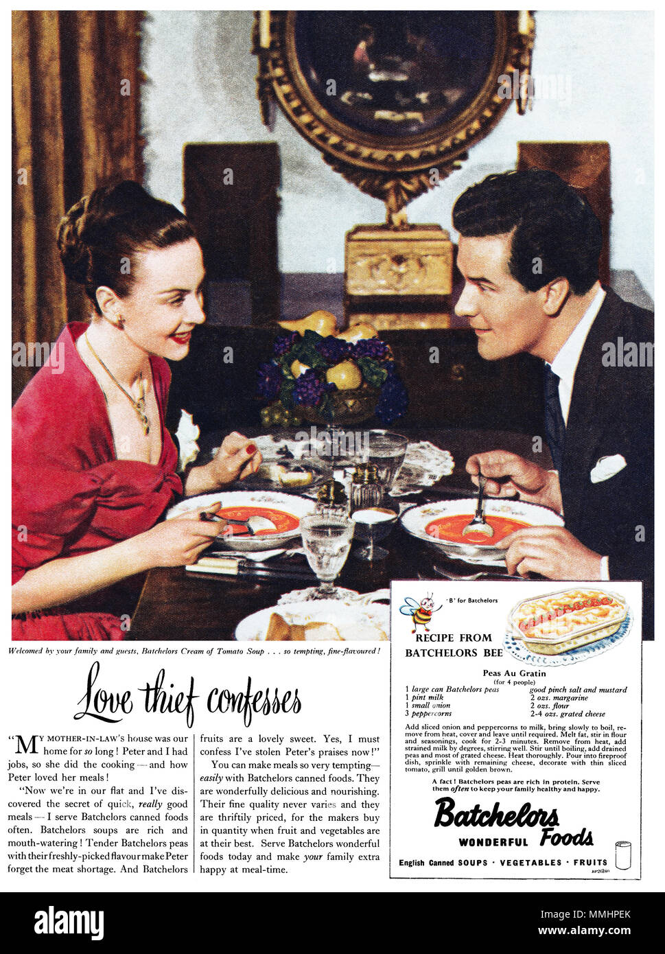 1950 British advertisement for Batchelors Foods. Stock Photo