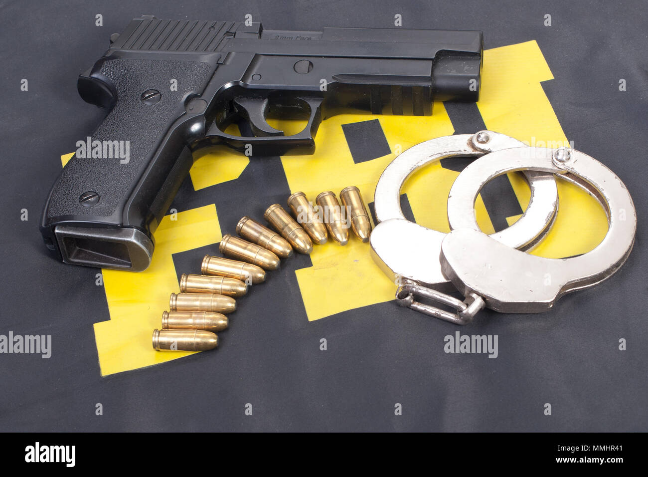 fbi concept with gun ammo and handcuffs Stock Photo