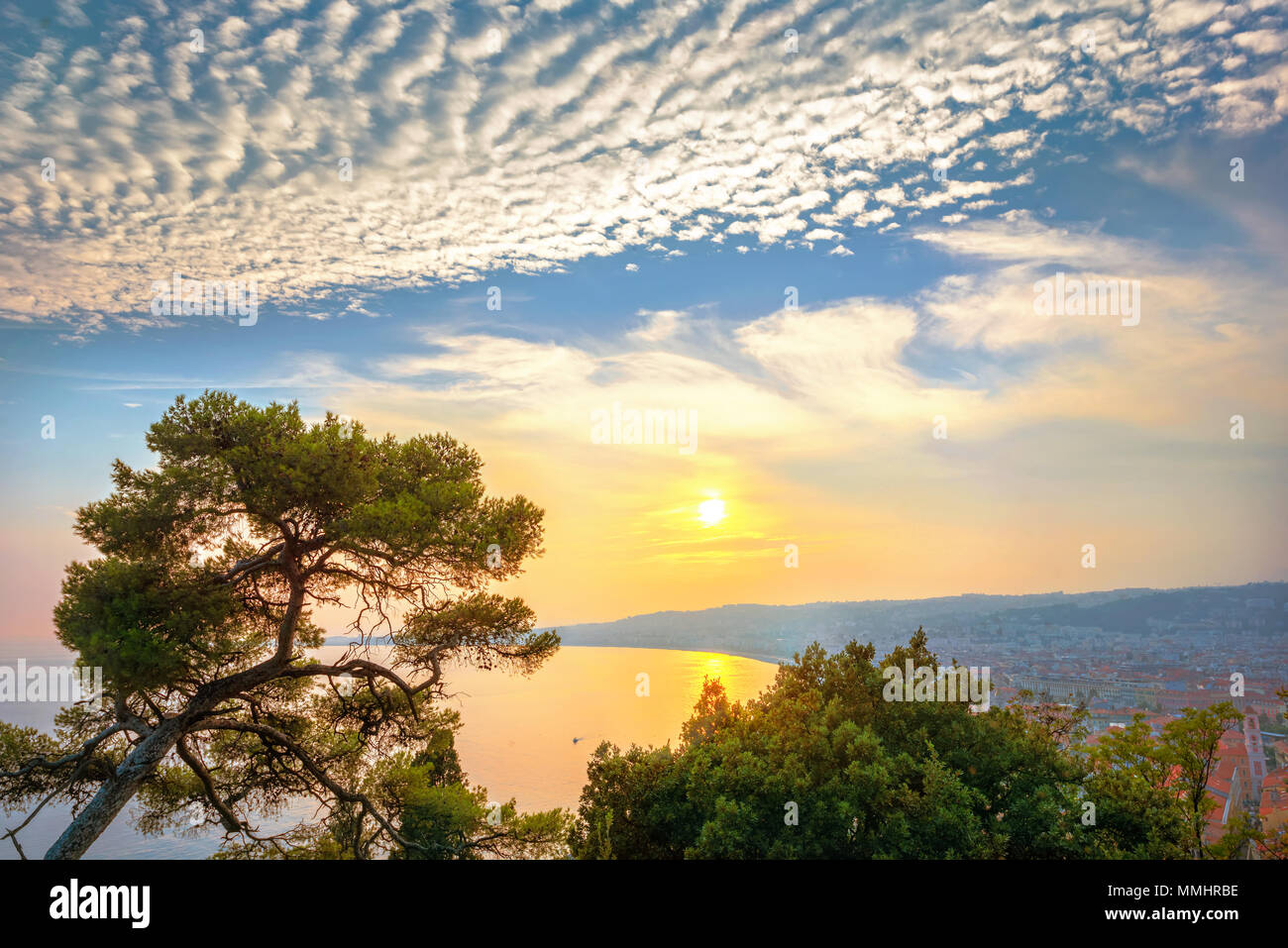 Beautiful view of seaside in Nice at sunset. Cote d'Azur, France Stock Photo