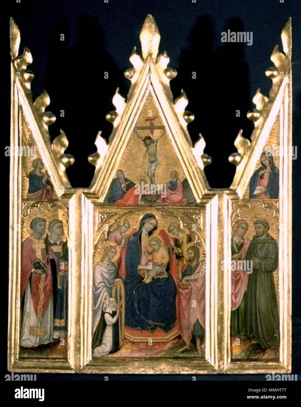 . Triptych  Madonna with Child and Saints. 21 Andrea di Bartolo Triptych Madonna with Child and Saints. Staatliche museen, Berlin Stock Photo