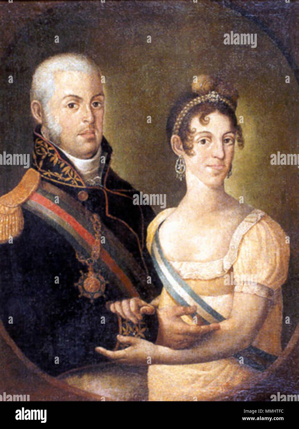 Portuguese: Dom João VI e Dona Carlota Joaquina, reis de Portugal Portrait of John VI of Portugal and his wife Charlotte of Spain. circa 1815. DomJoao6 CarlotaJoaquina Stock Photo