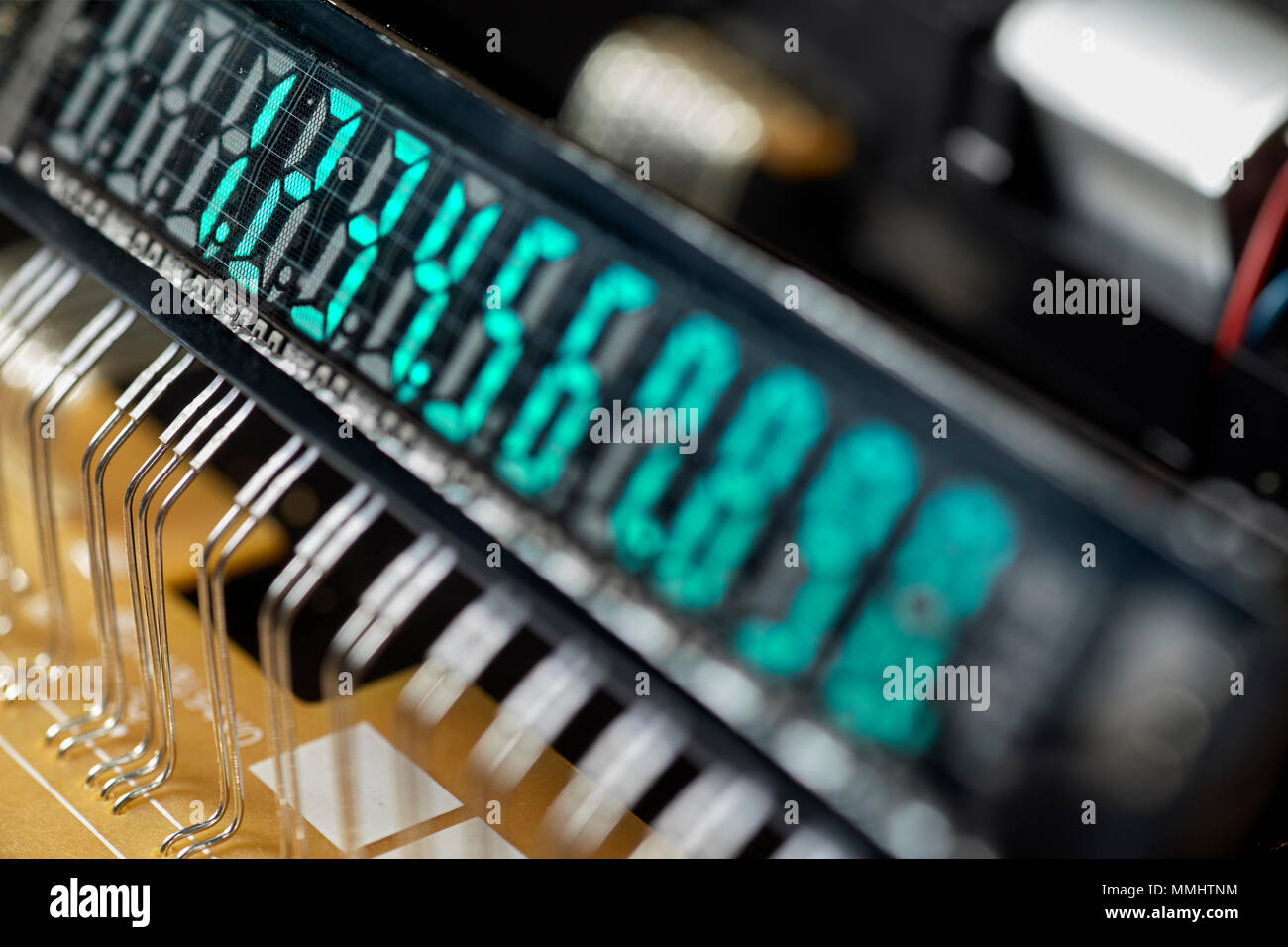 Detail of calculator with Vacuum Fluorescent Display Stock Photo