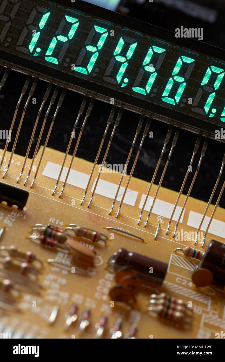 Detail of calculator with Vacuum Fluorescent Display Stock Photo