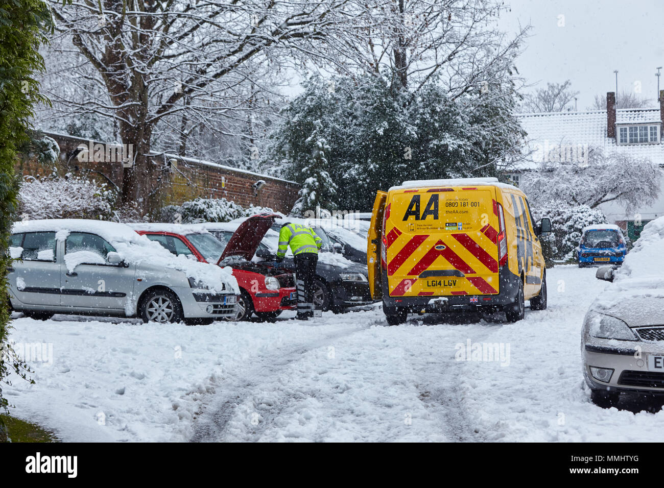 AA roadside help in Winter, London, UK. Stock Photo