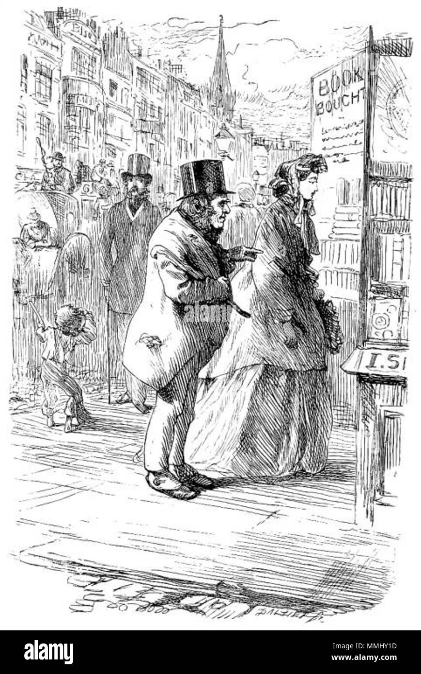 . English: Mr Boffin ,with Bella, acquiring stories of misers' lives.  . 17 November 2010, 16:22:40. Marcus Stone 84 Bibliomania of the Golden Dustman Stock Photo