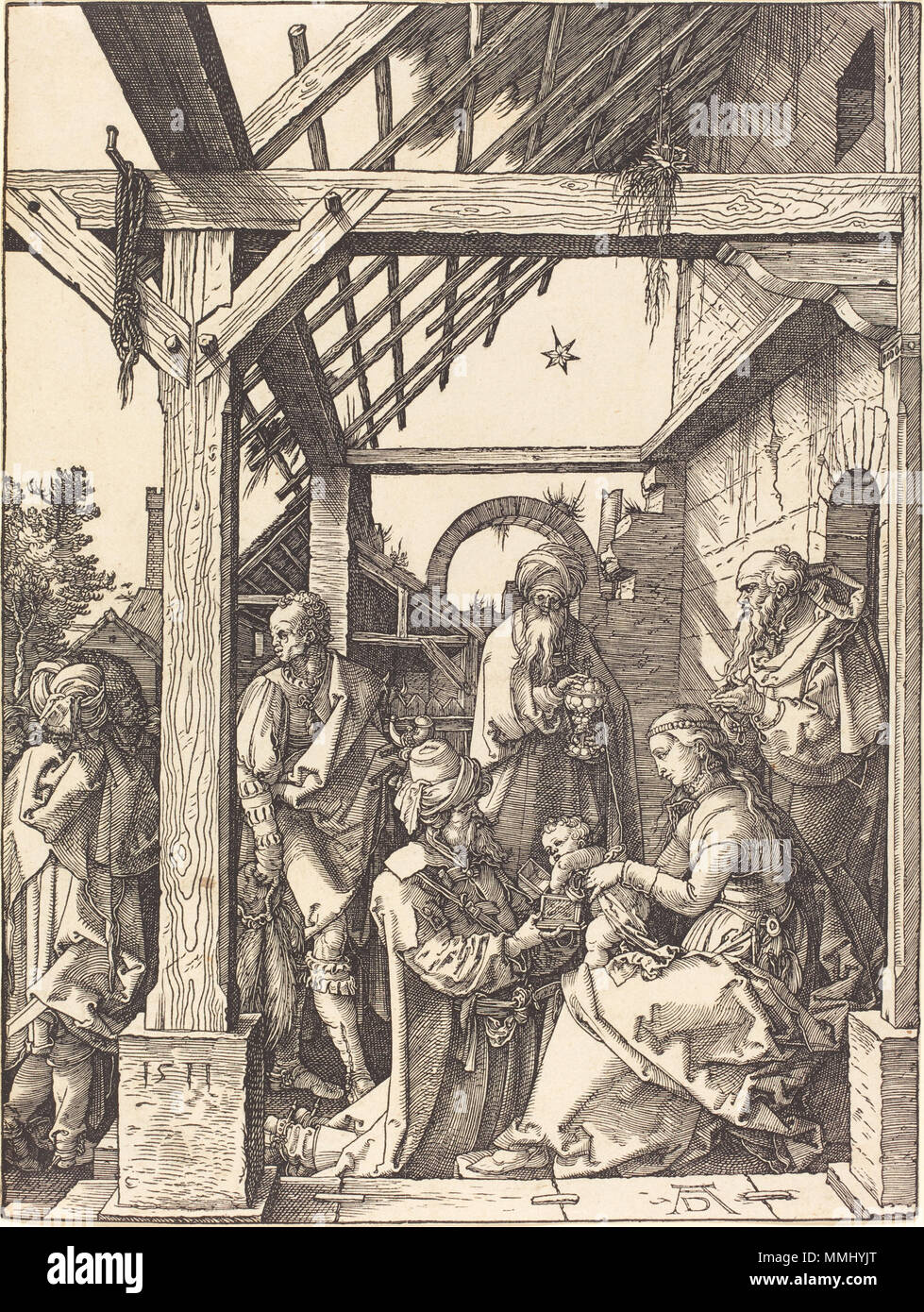 R-20101201-0039.jpg Albrecht Dürer (German, 1471 - 1528 ), The Adoration of the Magi, 1511, woodcut, Rosenwald Collection Albrecht Dürer - The Adoration of the Magi (NGA 1943.3.3672) Stock Photo