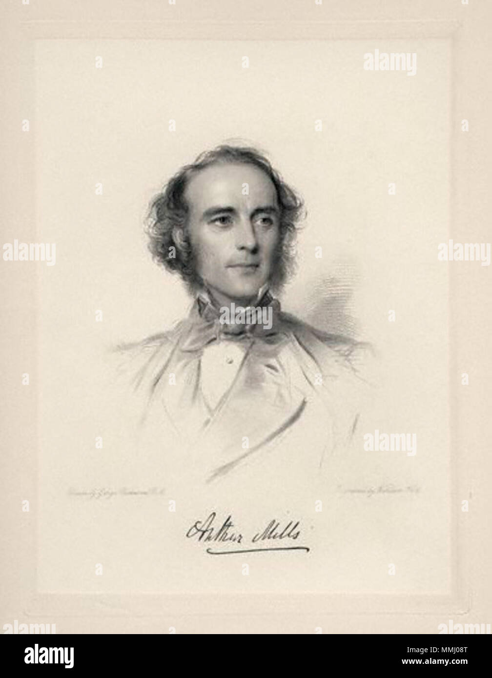 . Arthur Mills, MP  by; after William Holl Jr; George Richmond,print,1863 or after Arthur mills npg Stock Photo