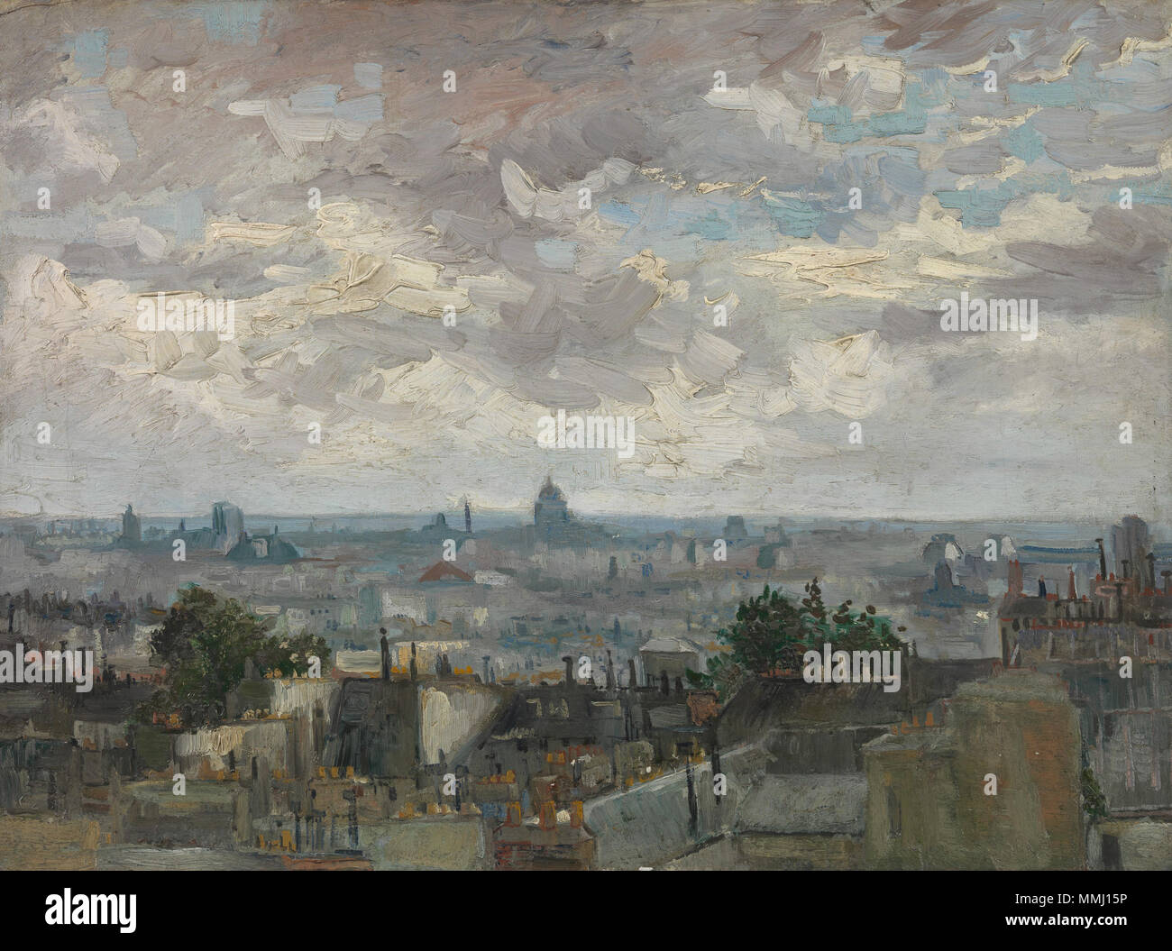 English: Painting by Vincent van Gogh, 1886 Nederlands: Schilderij van  Vincent van Gogh, 1886 English: View of Paris Nederlands: Gezicht op Parijs  . 1886. Gezicht op Parijs - s0013V1962 - Van Gogh Museum Stock Photo - Alamy