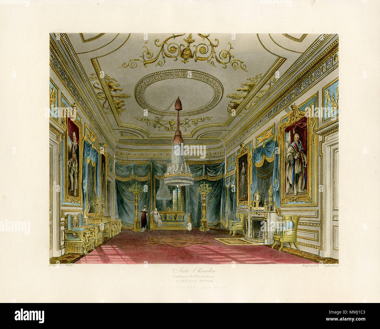 Ante Chamber leading to the Throne Room, Carlton House. 1 December 1816. Ante Chamber, Carlton House, from Pyne's Royal Residences, 1819 - panteek pyn32-431 Stock Photo