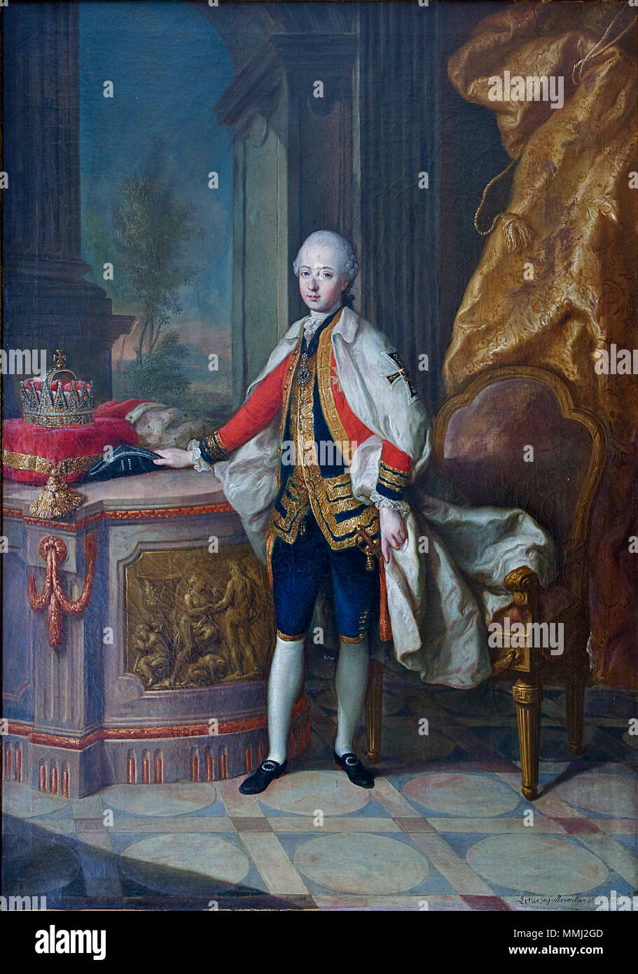 . Portrait of Maximilian Francis of Habsburg-Lorraine, Archduke of Austria (1756-1802). Last brother of Emperors Joseph II & Leopold II, and of Queen Marie-Antoinette of France. He's painted as Grand Master of the Teutonic Order.  Archduke Maximilian Francis of Austria. between 1780 and 1784. Erzherzog Maximilian Franz of Austria Stock Photo