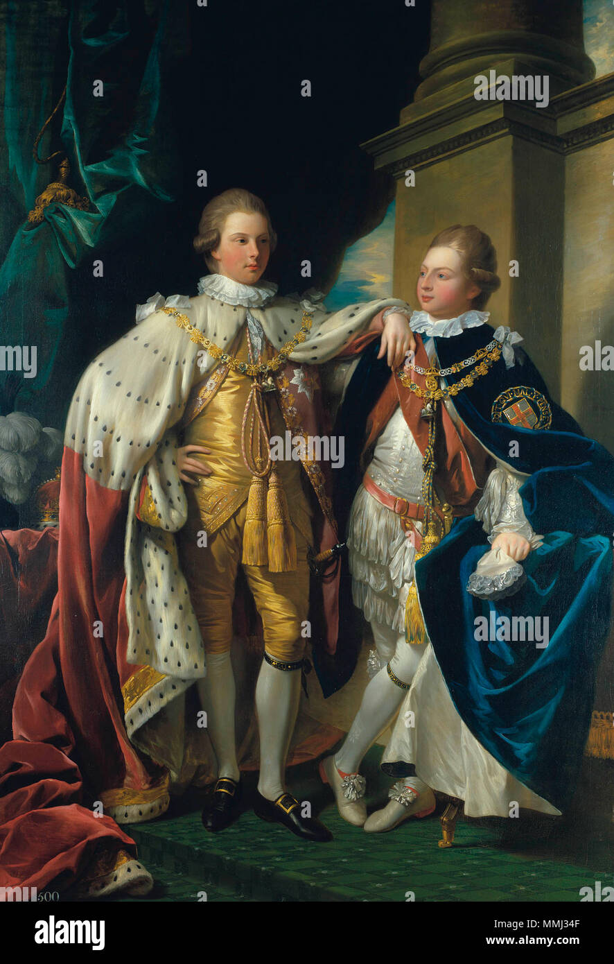 Portrait of George, Prince of Wales, and Prince Frederick, later Duke of York. 1777. George IV, when Prince of Wales, with Frederick, Duke of York Stock Photo