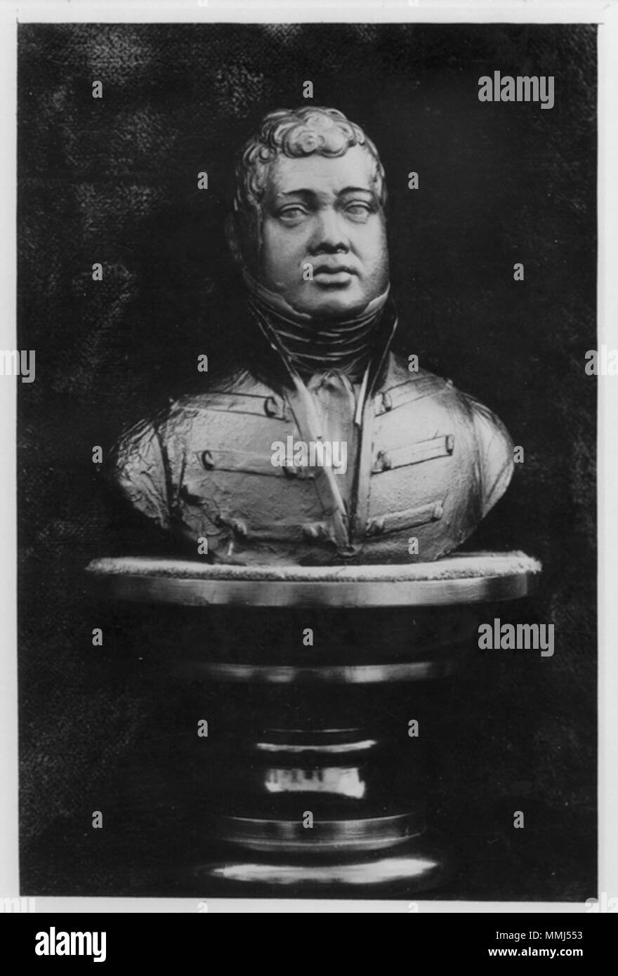 . English: Wax portrait bust of Liholiho (Kamehameha II), made in London and brought to Hawaii aboard the Blonde with the bodies of the late King, and Queen Kamamalu. Its presentation to the bereaved court in Honolulu by Lord Byron in May, 1825, was the occasion of much grief and weeping. Gift to Bishop Musem (No. 8052) BY Mrs. E. K. Pratt, l897.  . circa 1824. unknown, donated to Bishop Museum in 1897 by Mrs. Elizabeth Kekaaniau Pratt Bust of Kamehameha II (PP-97-6-003) Stock Photo
