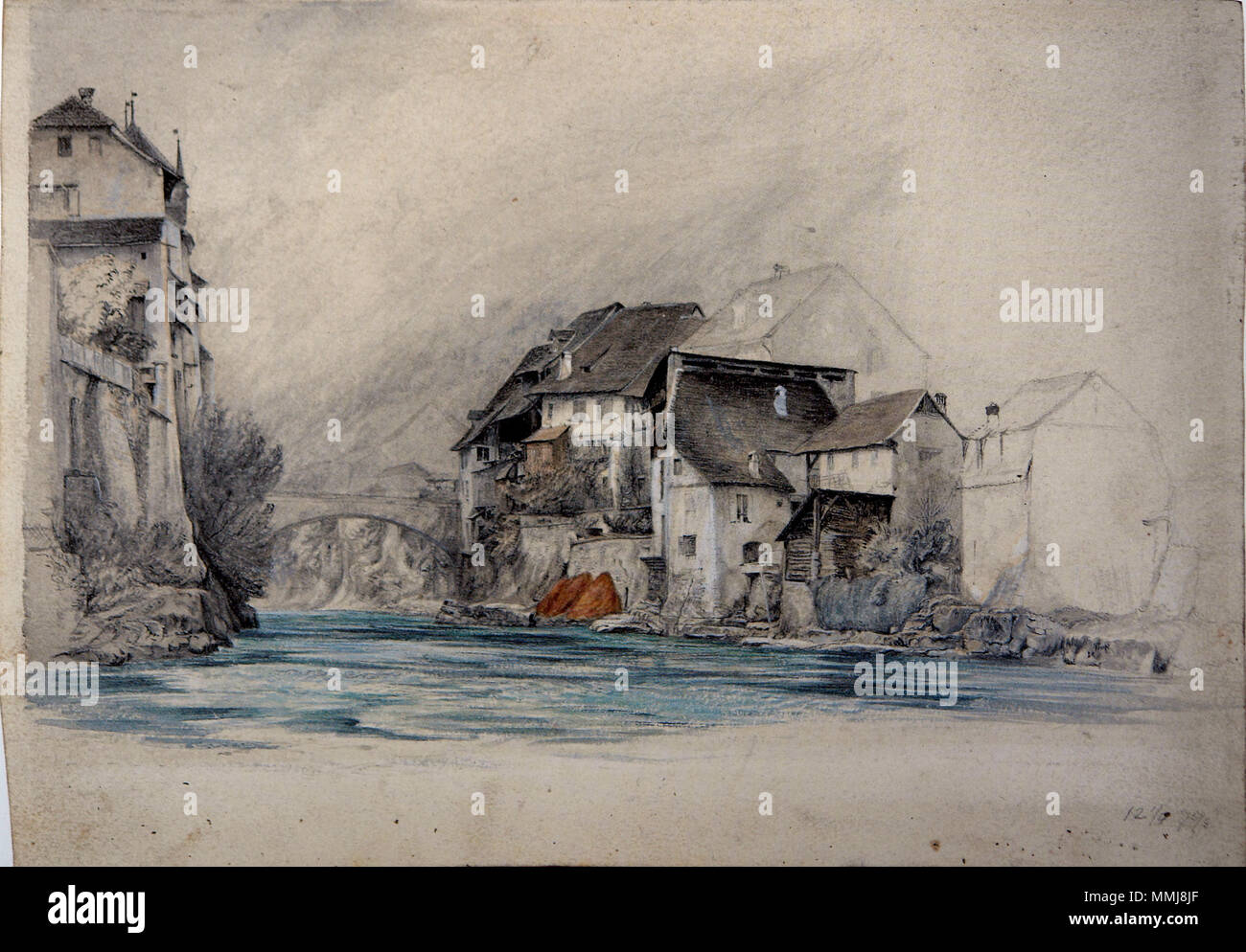. Brugg. Pencil, watercolour and bodycolour, 22.3 x 32.4 cm  . 1863.   John Ruskin  (1819–1900)       Alternative names Ruskin  Description British author, poet, artist and art critic  Date of birth/death 8 February 1819 20 January 1900  Location of birth/death London English: Brantwood, Lake District  Work location England, Venice, Switzerland, France  Authority control  : Q179126 VIAF:?73859585 ISNI:?0000 0001 2139 3446 ULAN:?500006262 LCCN:?n79006950 NLA:?36583544 WorldCat Brugg Ruskin Stock Photo