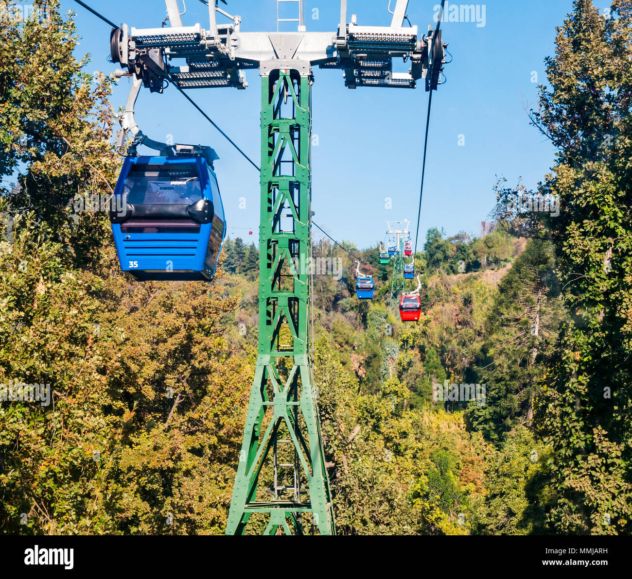 Cable cars leading up the hill, Metropolitan Park, San Cristobal hill