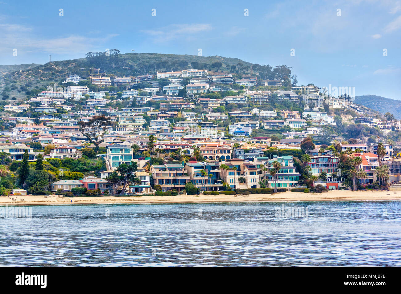 Luxury oceanfront homes on the Southern California coast along Newport and Laguna Beach areas. Stock Photo
