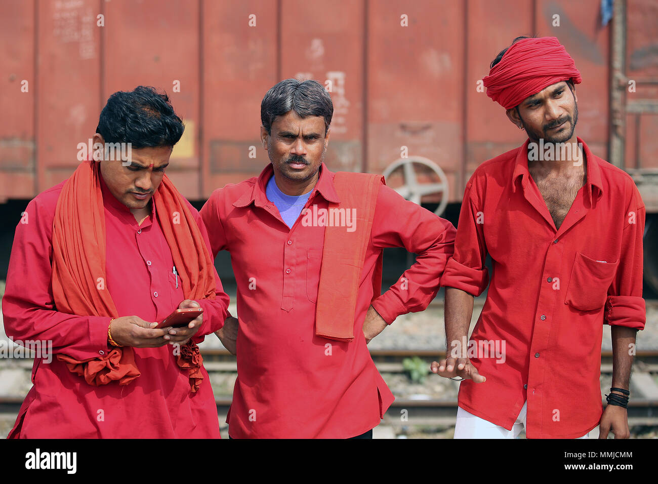 People at Piparaya Railway Station, India Stock Photo