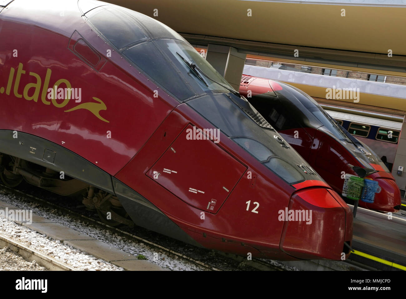 High speed trains run by private operator NTV (Nuovo Trasporto Viaggiatori) at Turin Porta Nuova