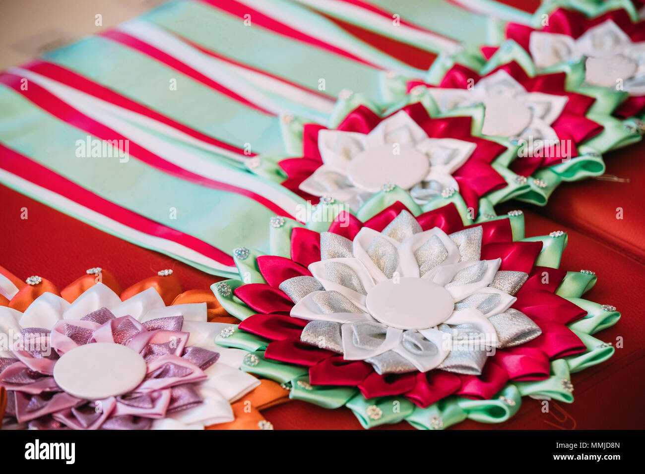 Ribbon Awards Badges For Winners In Competition Stock Photo Alamy