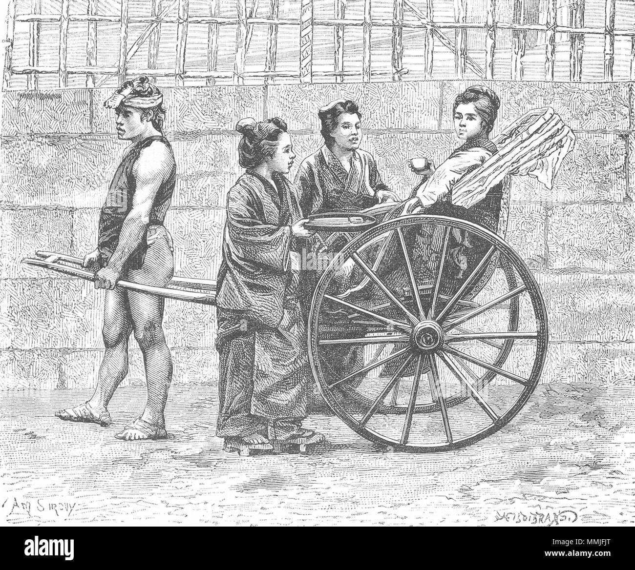 JAPAN. Jinriksia, Japanese HandCart c1885 old antique vintage print