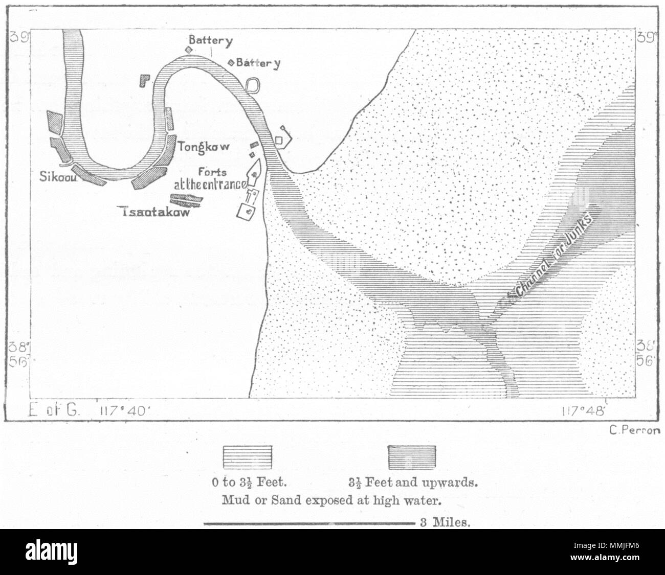 CHINA. Defences of Pei-Ho, sketch map c1885 old antique vintage plan chart Stock Photo