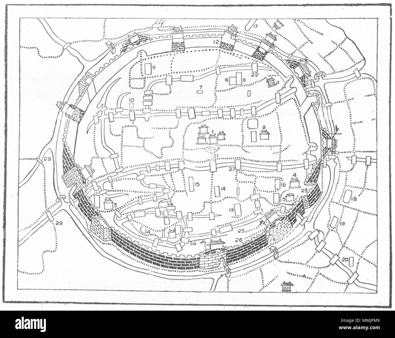 CHINA. Chinese Quarter, Shanghai, sketch map c1885 old antique plan chart Stock Photo