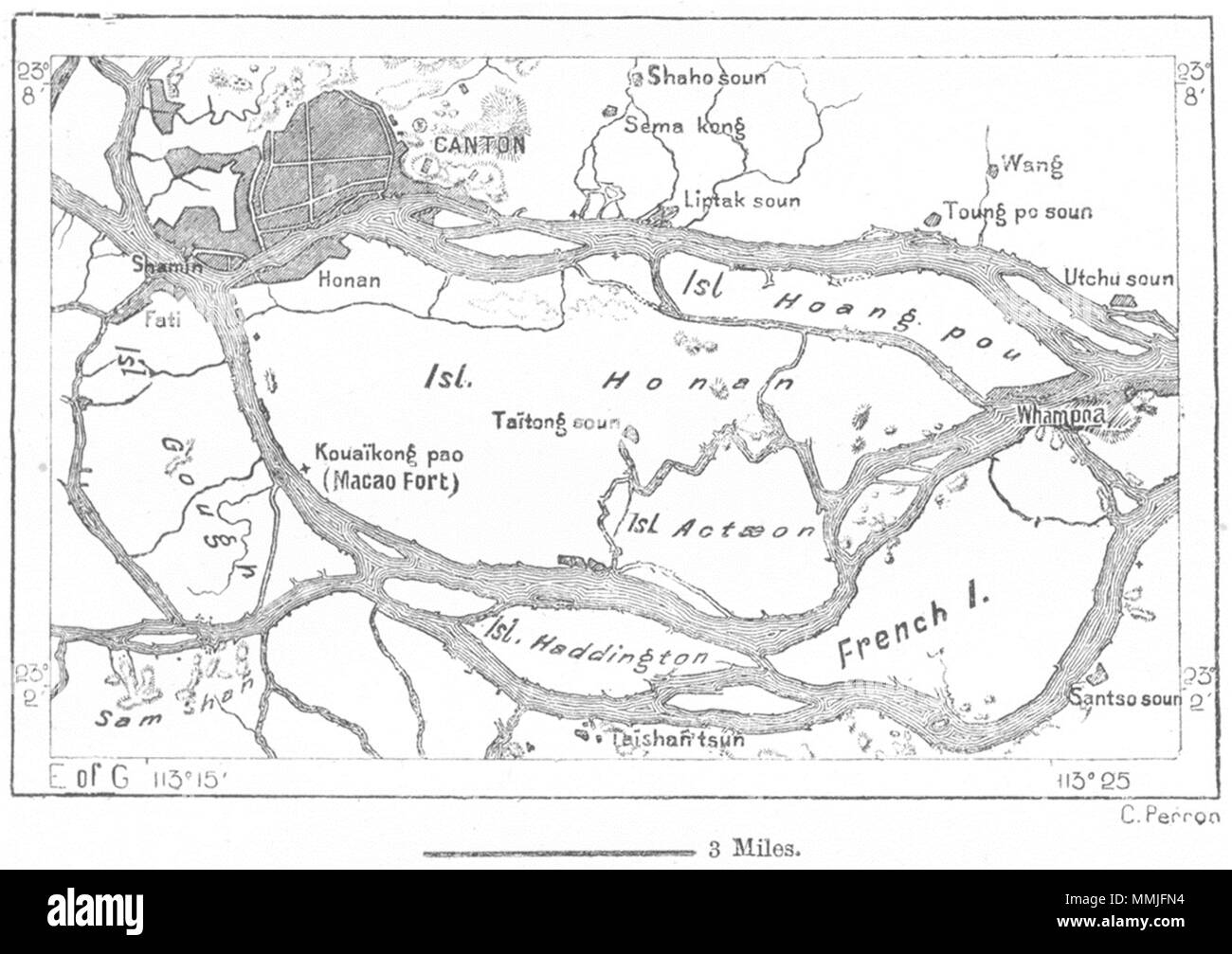CHINA. Canton, Whampoa & Honan Island, sketch map c1885 old antique chart Stock Photo